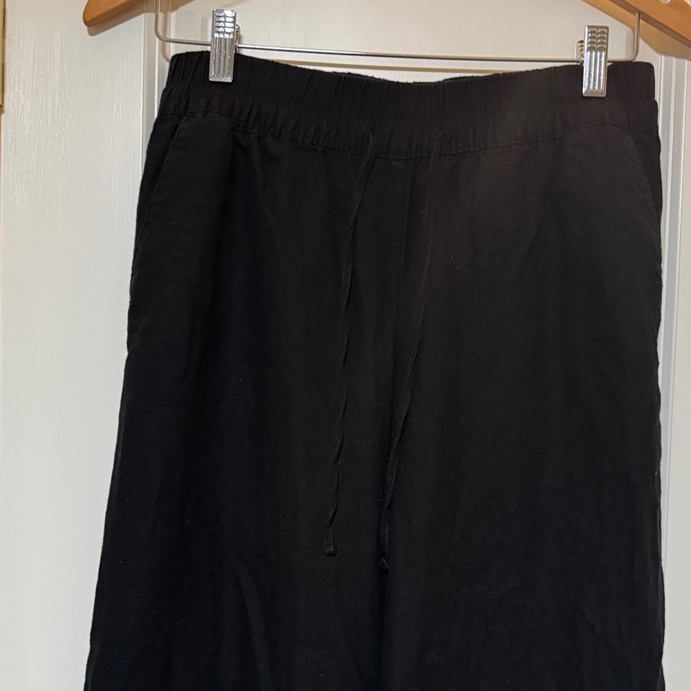 Womens Black  Linen Drawstring Pants